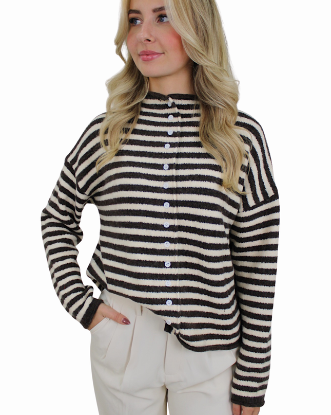 MABLE SOFT STRIPED CARDIGAN | BROWN/VANILLA