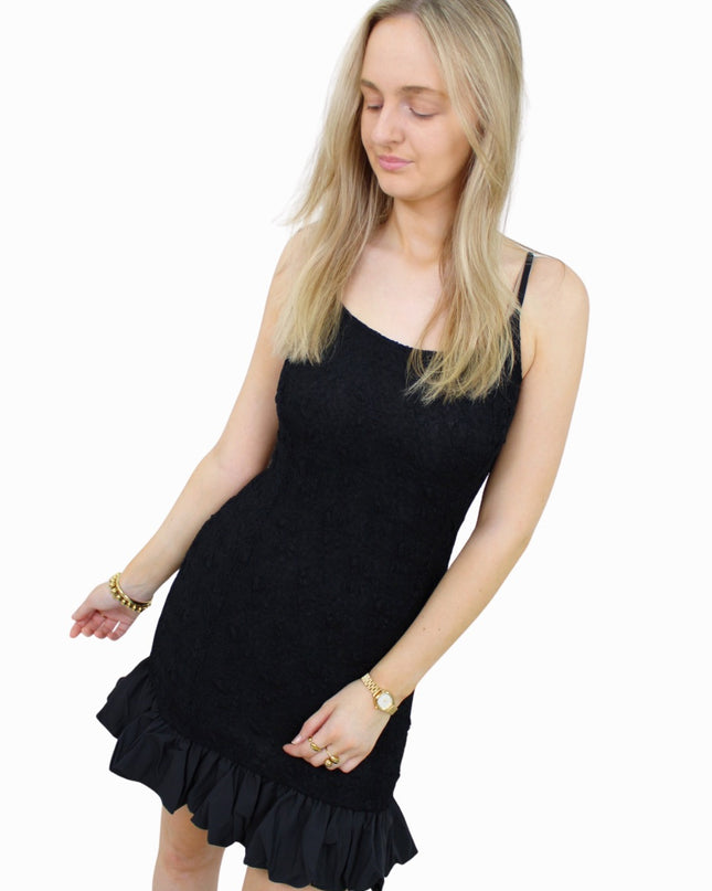 LACE BALLOON DRESS | ZWART