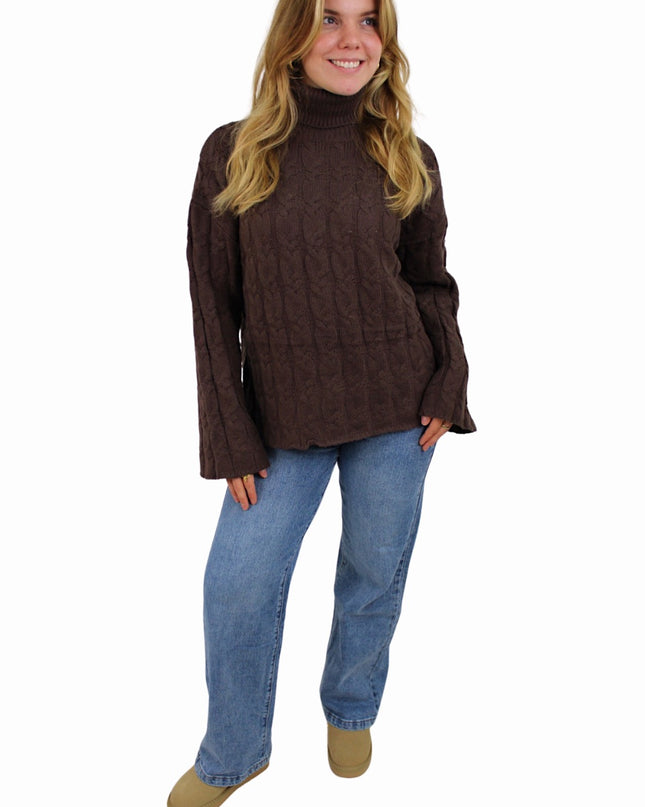 CHLOE CABLE COL KNIT | BROWN