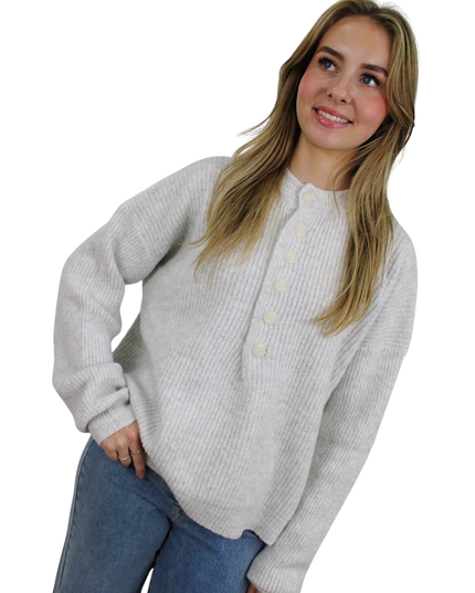 SADIE BASIC BUTTON KNIT | LIGHT GREY