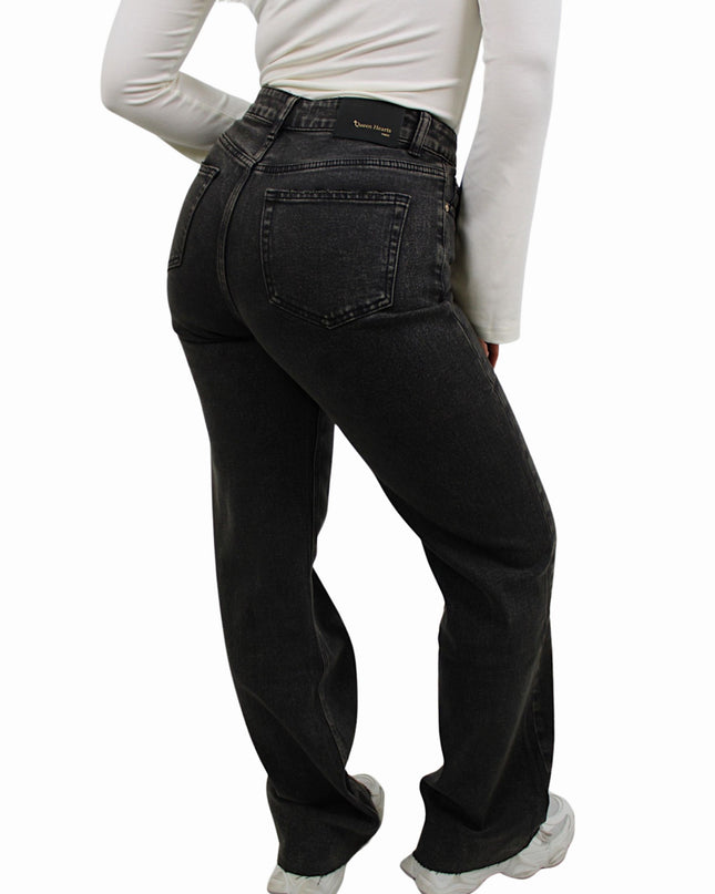 QUEEN HEARTS TALL WIDE LEG JEANS W3636-6 | VINTED BLACK