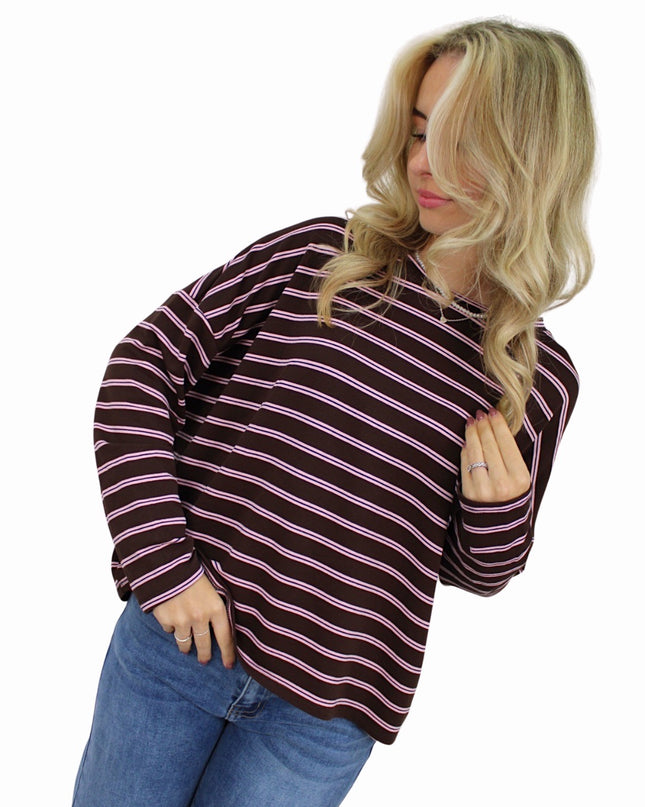 T-SHIRT LONG SLEEVE DOUBLE STRIPED | BABYPINK/BROWN