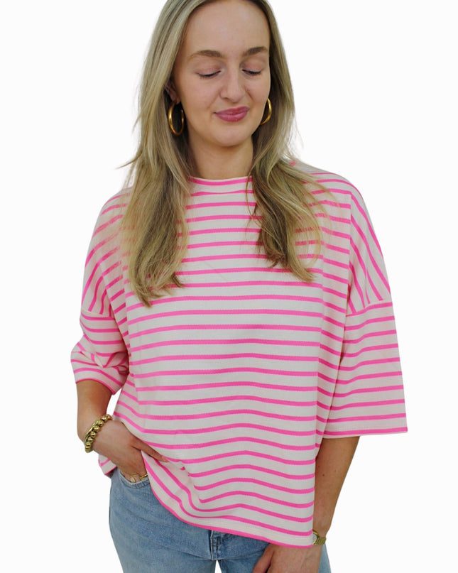 BASIC STRIPED T-SHIRT | FUCHSIA/CREME