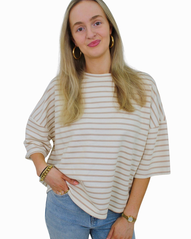 BASIC STRIPED T-SHIRT | CREME/BEIGE