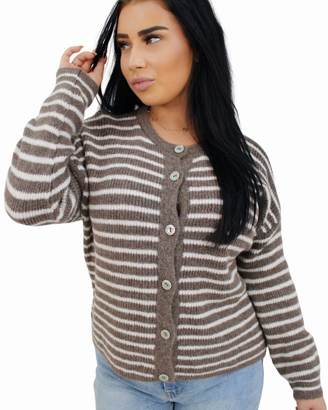 SOFT STRIPED CARDIGAN | TAUPE