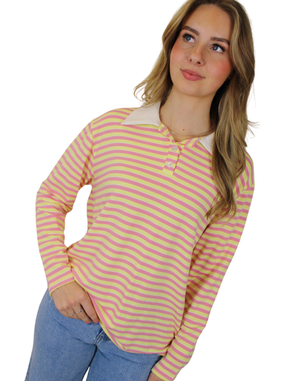 STRIPED POLO LONGSLEEVE | YELLOW/PINK