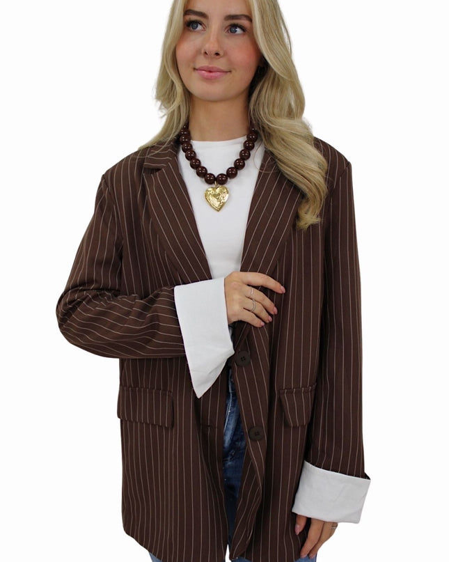 KAYLEY OVERSIZED STRIPED BLAZER | BROWN