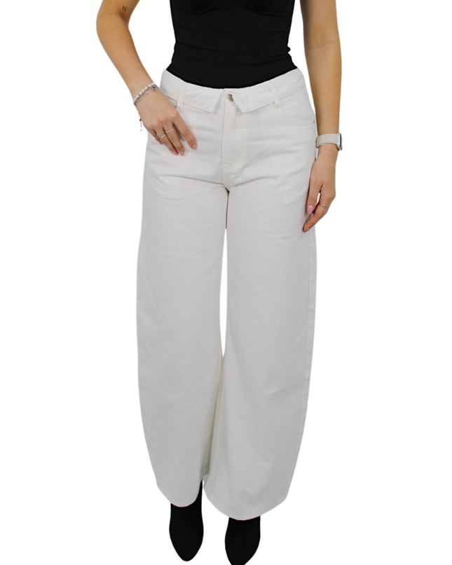 LAULIA FOLD OVER BALLOON JEANS | WHITE