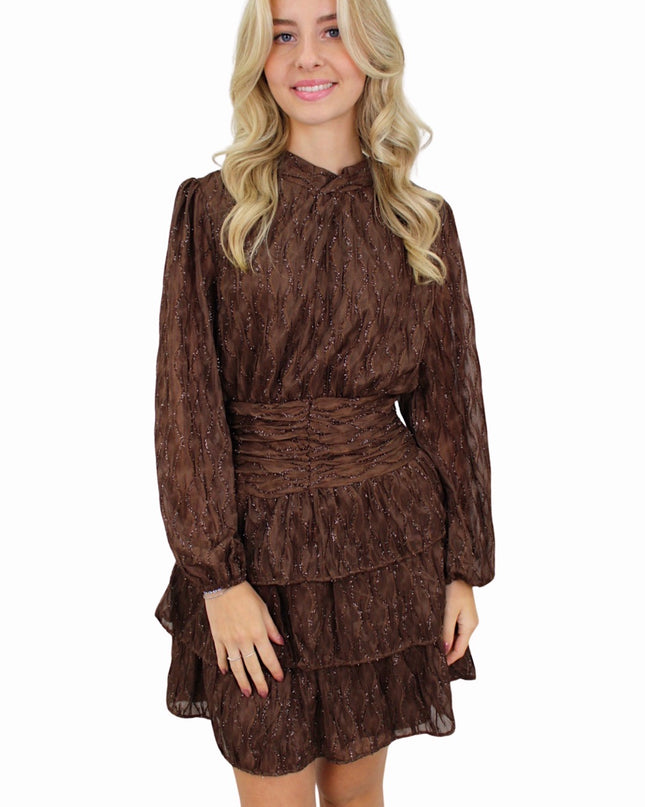 BIBI GLITTER DRESS | BROWN