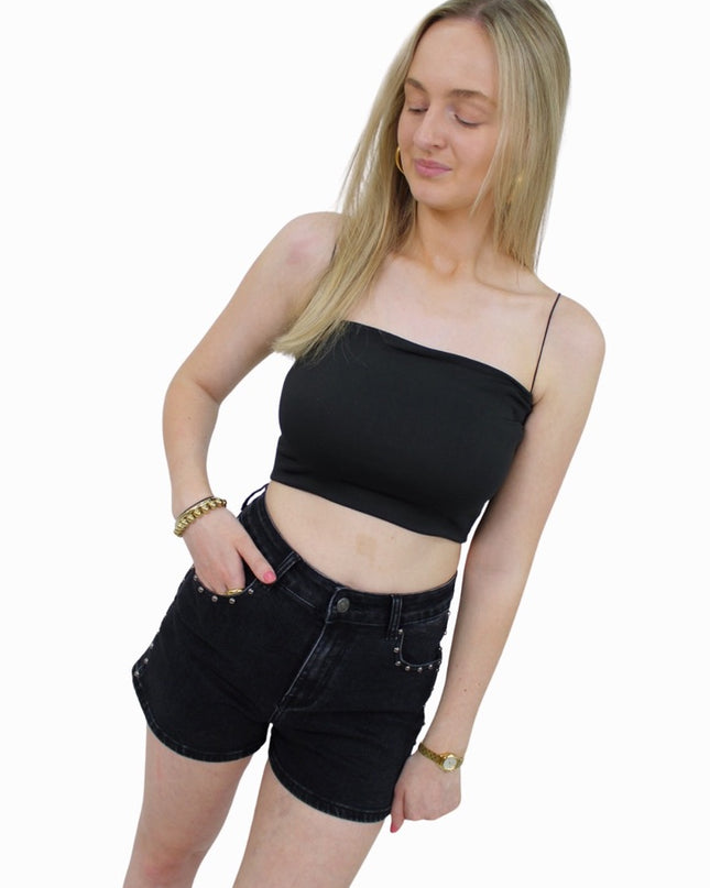 DENIM SHORT STUDS | ZWART