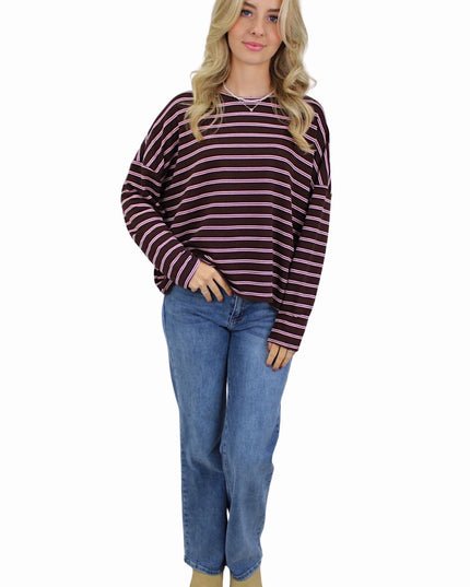 T-SHIRT LONG SLEEVE DOUBLE STRIPED | BABYPINK/BROWN