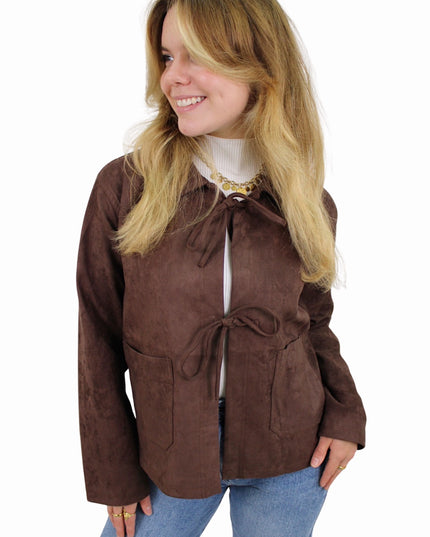 MAJA SUEDE BOW JACKET | BROWN