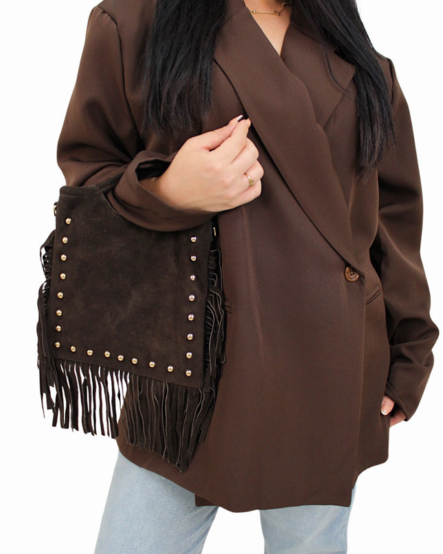 YUNA LEATHER SUEDE BAG | CHOCO