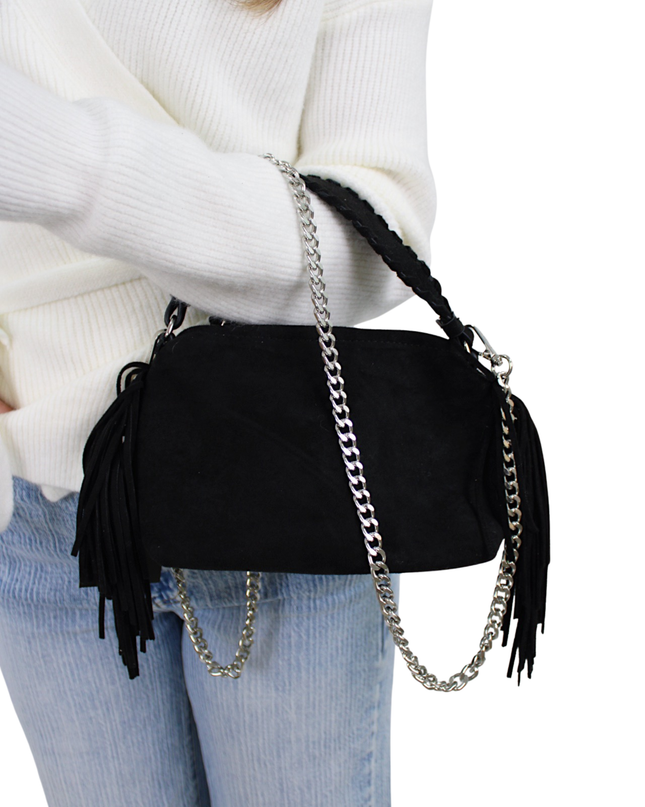 SUEDE FRANJE BAG | BLACK