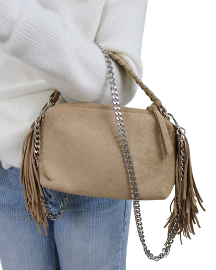 SUEDE FRANJE BAG | BEIGE
