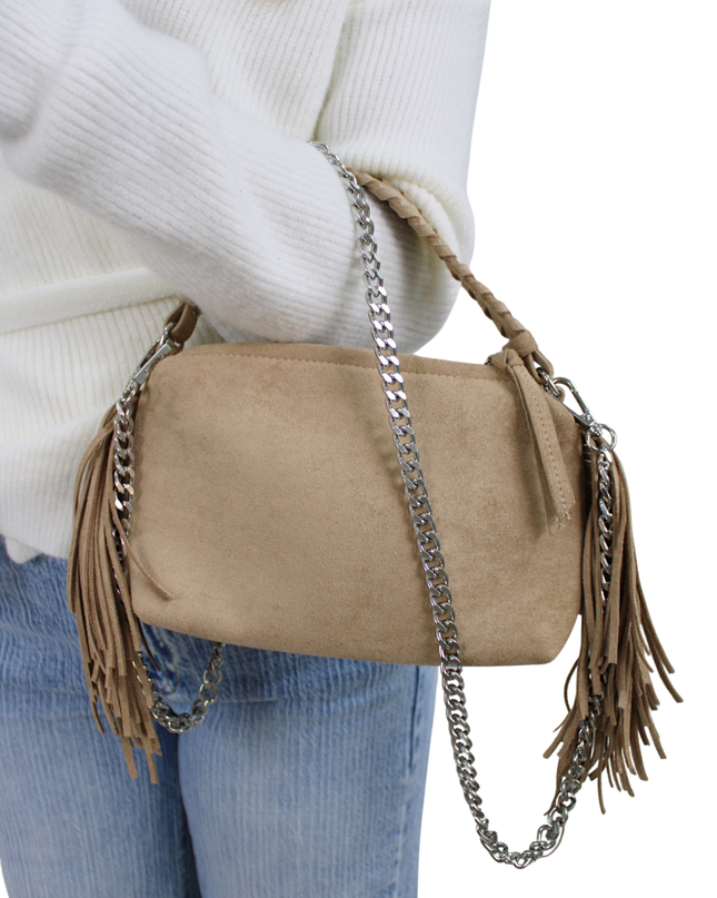 SUEDE FRANJE BAG | BEIGE