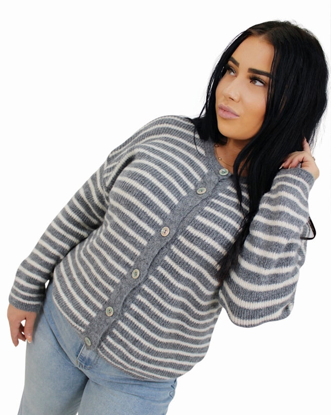 SOFT STRIPED CARDIGAN | GREY