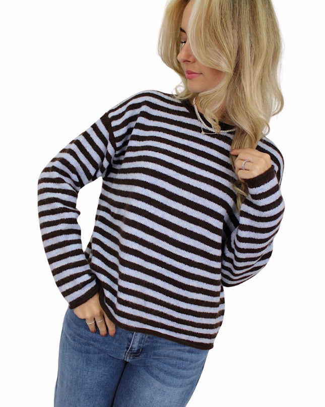 AMAYA SOFT STRIPED KNIT | LIGHTBLUE/BROWN