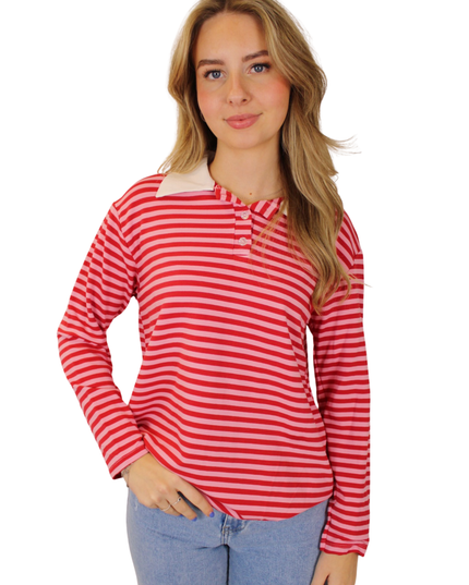 STRIPED POLO LONGSLEEVE | FUCHSIA/BABYPINK