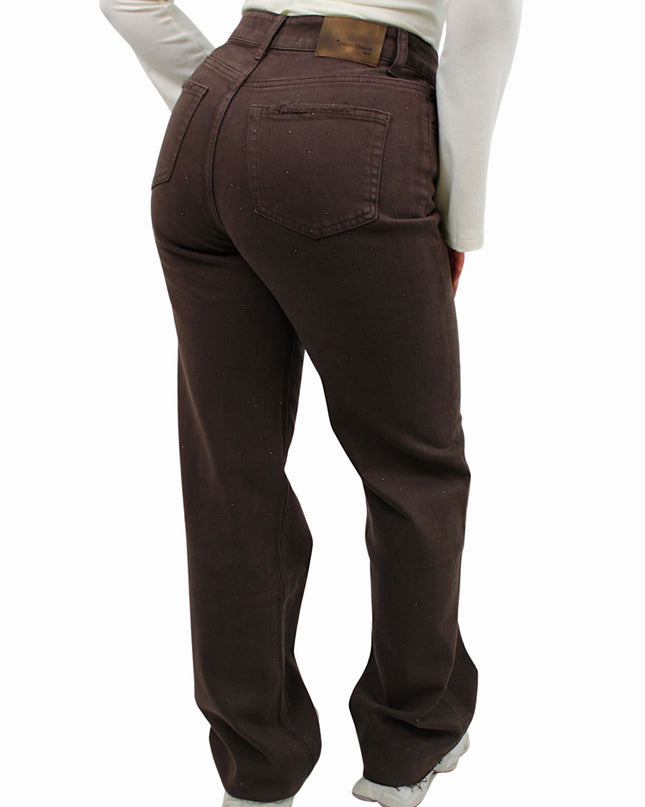 QUEEN HEARTS TALL GLITTER WIDE LEG JEANS W3767 | BROWN