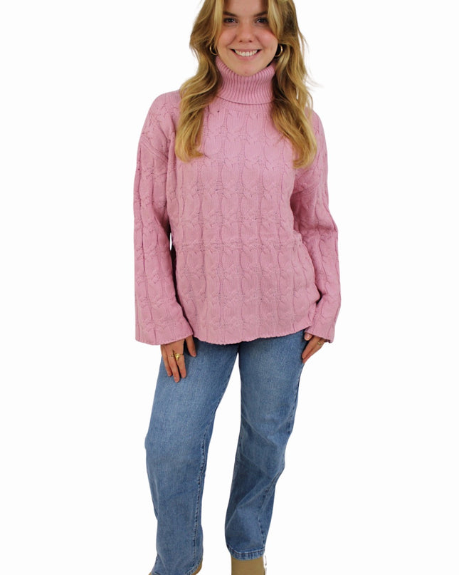 CHLOE CABLE COL KNIT | BABY PINK