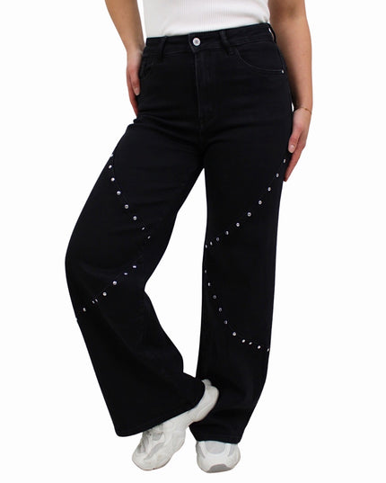 STUDS WIDE LEG JEANS ST6115-2 | BLACK