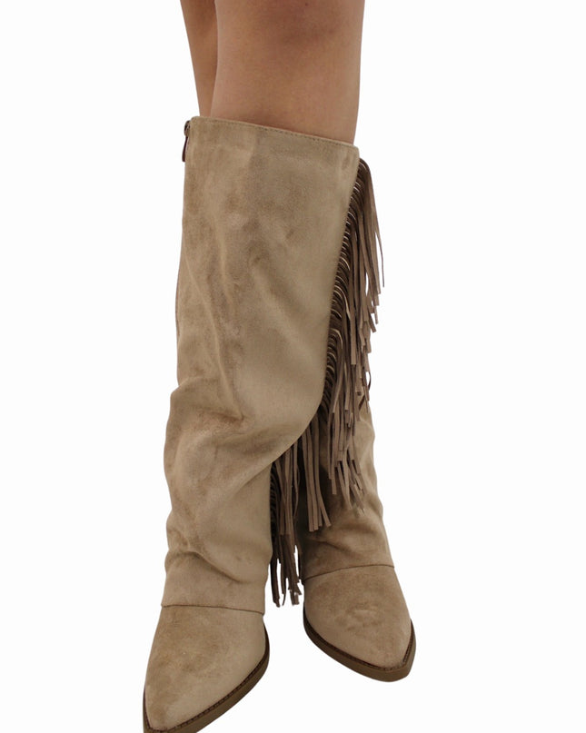 SUEDE FRANJE COWBOYBOOTS | BEIGE