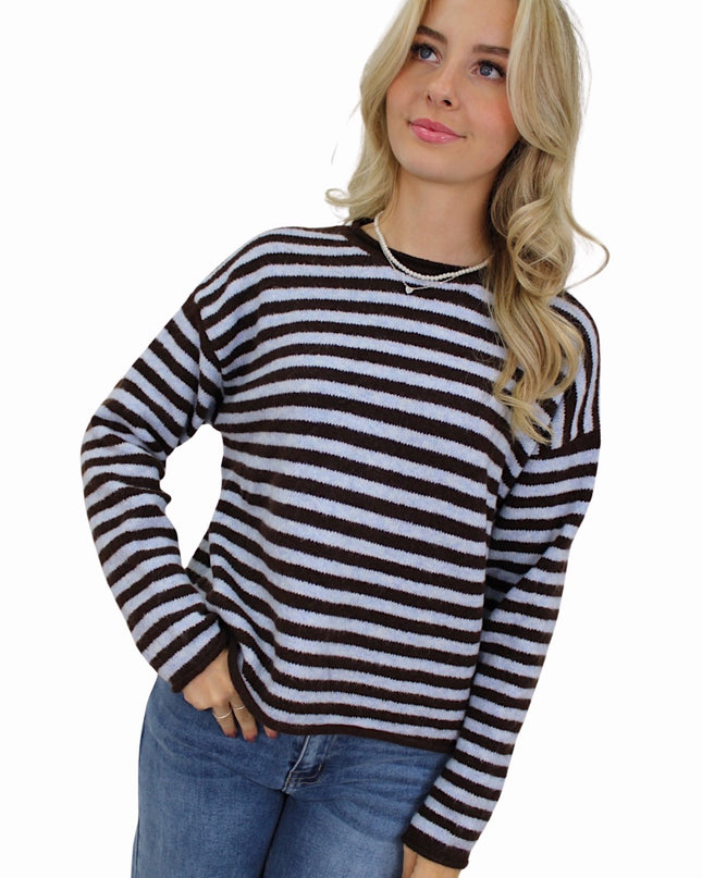 AMAYA SOFT STRIPED KNIT | LIGHTBLUE/BROWN