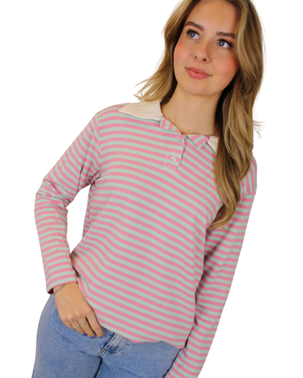 STRIPED POLO LONGSLEEVE | BLUE/BABYPINK