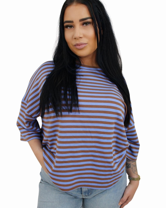 (PRE-ORDER DO 28 AUG) BASIC STRIPED T-SHIRT | BLUE/TAUPE