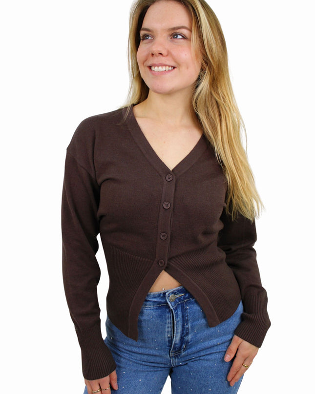 SOFT SPLIT CARDIGAN | BROWN