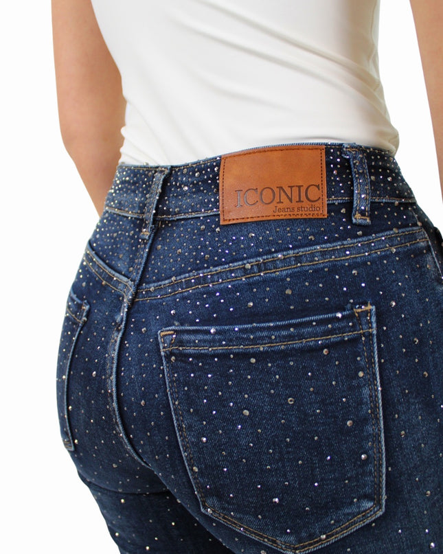 ICONIC GLITTER WIDE LEG JEANS | DARK BLUE