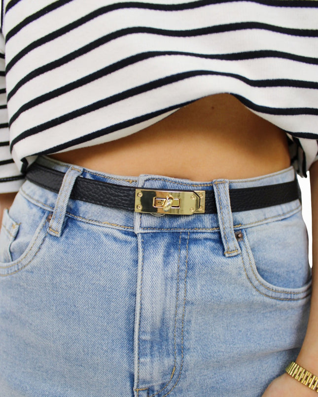 LOCK LEATHER BELT | MAT BLACK