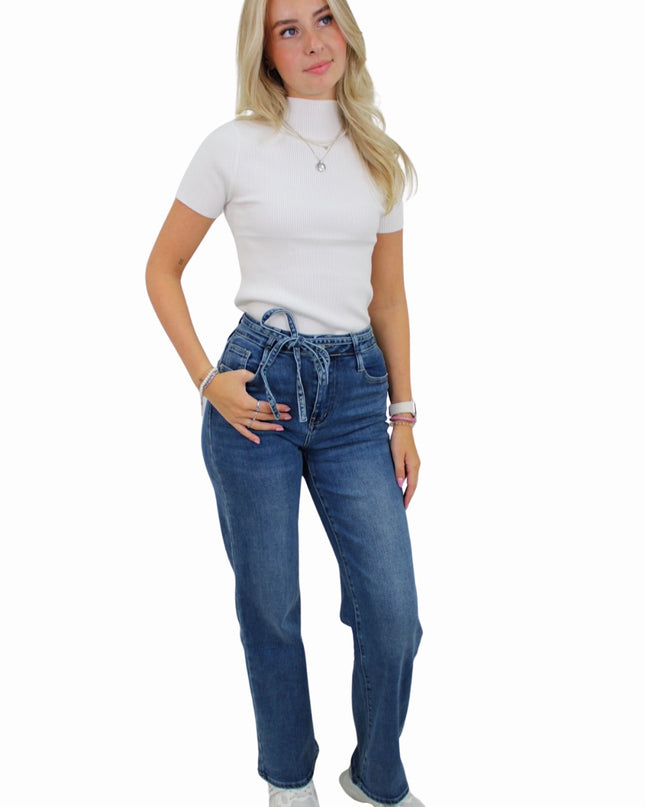 LAULIA BELT WIDE LEG JEANS | BLUE