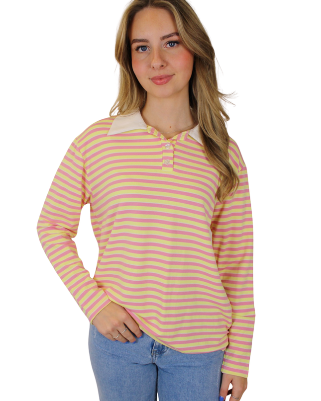 STRIPED POLO LONGSLEEVE | YELLOW/PINK