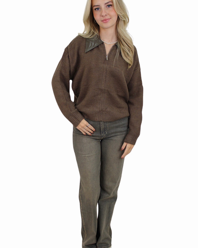 MACY ZIP CARDIGAN | BROWN