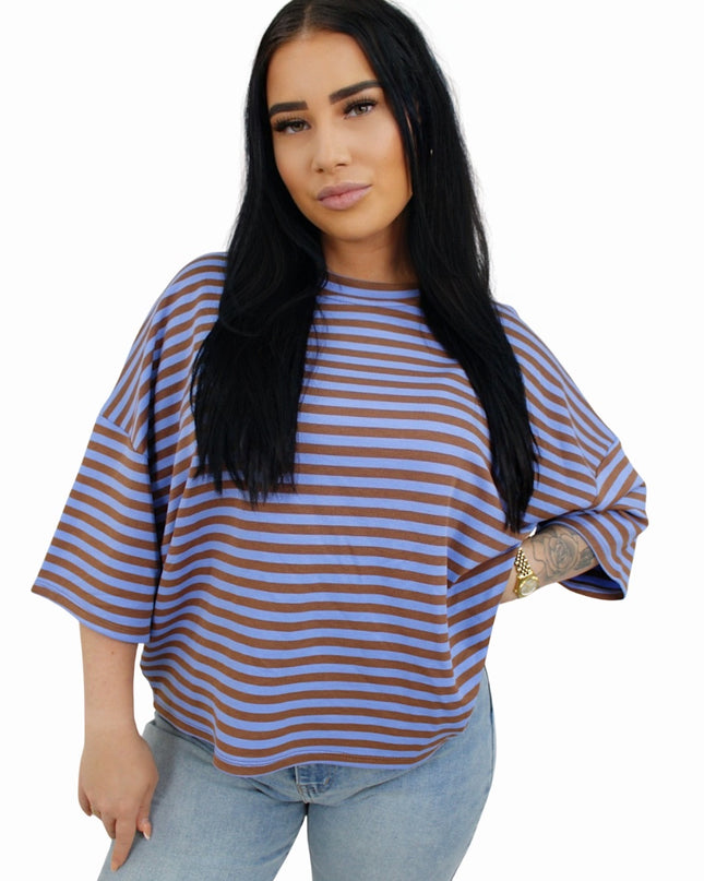 (PRE-ORDER DO 28 AUG) BASIC STRIPED T-SHIRT | BLUE/TAUPE