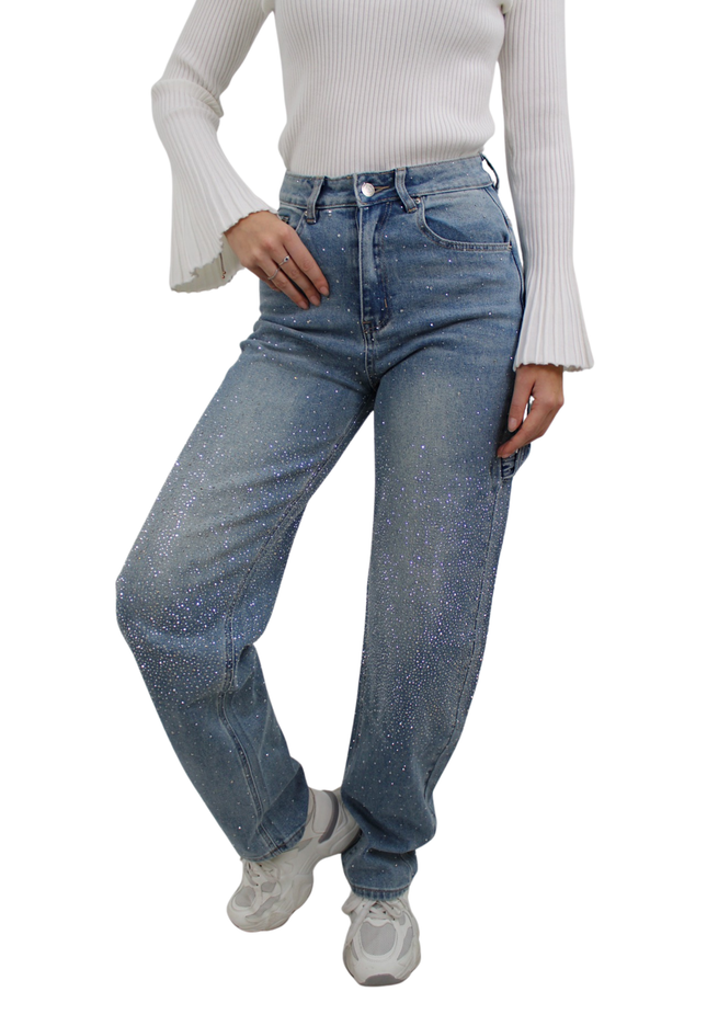 GLITTER BALLOON STRAIGHT LEG JEANS T72 | BLUE