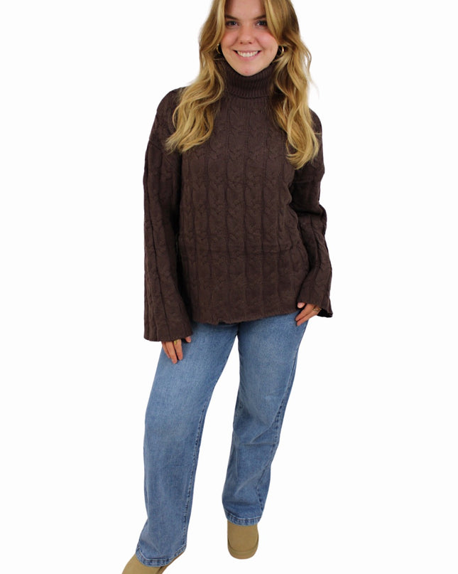 CHLOE CABLE COL KNIT | BROWN