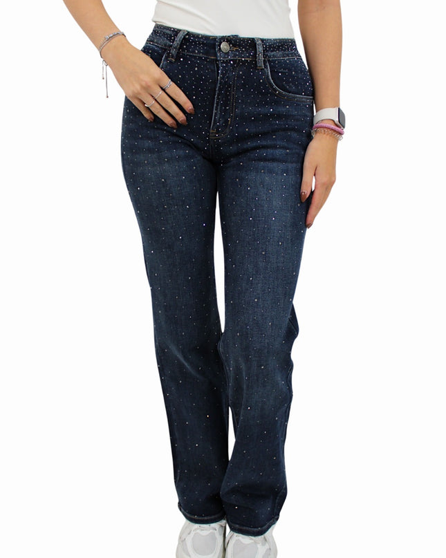 ICONIC GLITTER WIDE LEG JEANS | DARK BLUE
