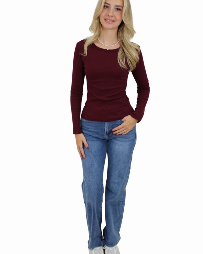 BASIC LONG SLEEVE TOP | BORDEAUX