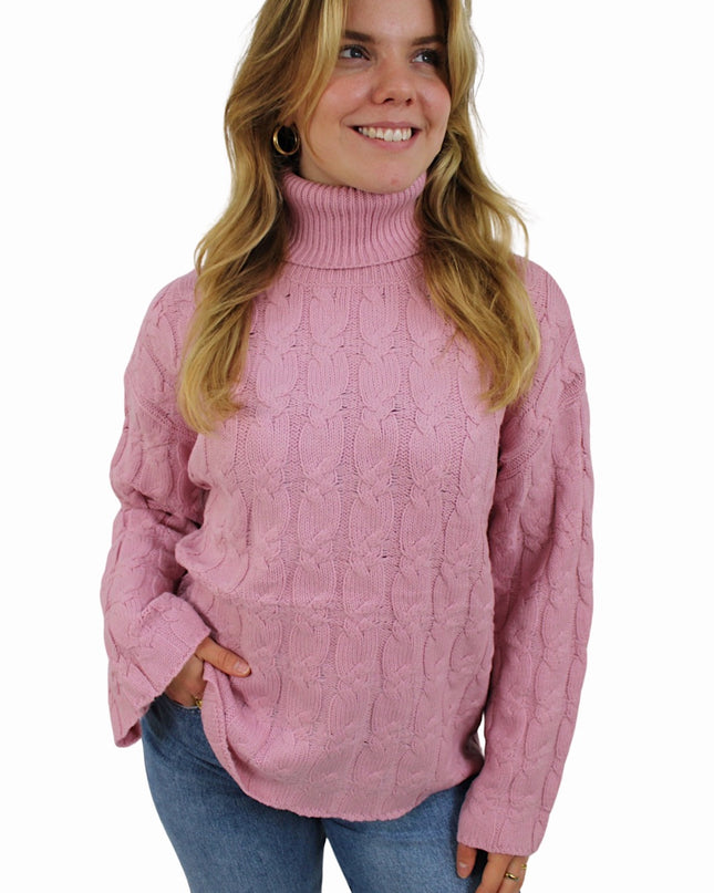 CHLOE CABLE COL KNIT | BABY PINK