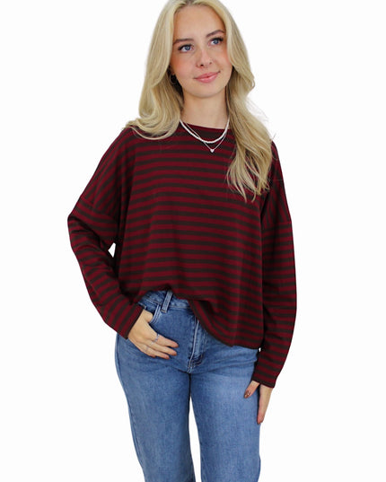 T-SHIRT LONG SLEEVE STRIPED | BROWN/BORDEAUX