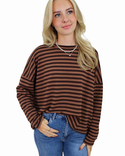 (PRE-ORDER WEEK 42) T-SHIRT LONG SLEEVE STRIPED | BROWN/TAUPE