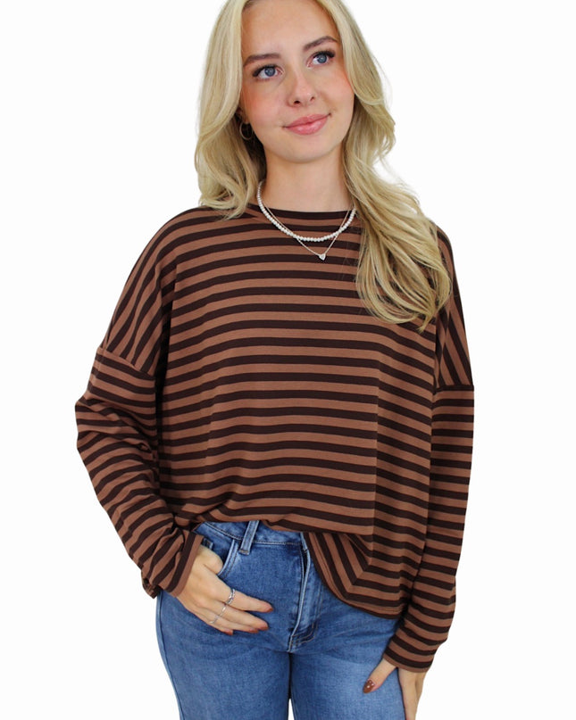 (PRE-ORDER WEEK 42) T-SHIRT LONG SLEEVE STRIPED | BROWN/TAUPE