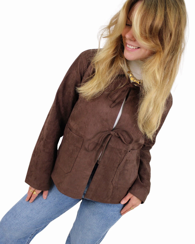 MAJA SUEDE BOW JACKET | BROWN
