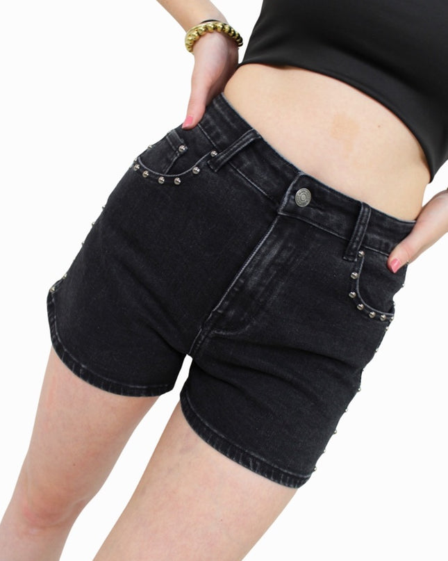 DENIM SHORT STUDS | ZWART