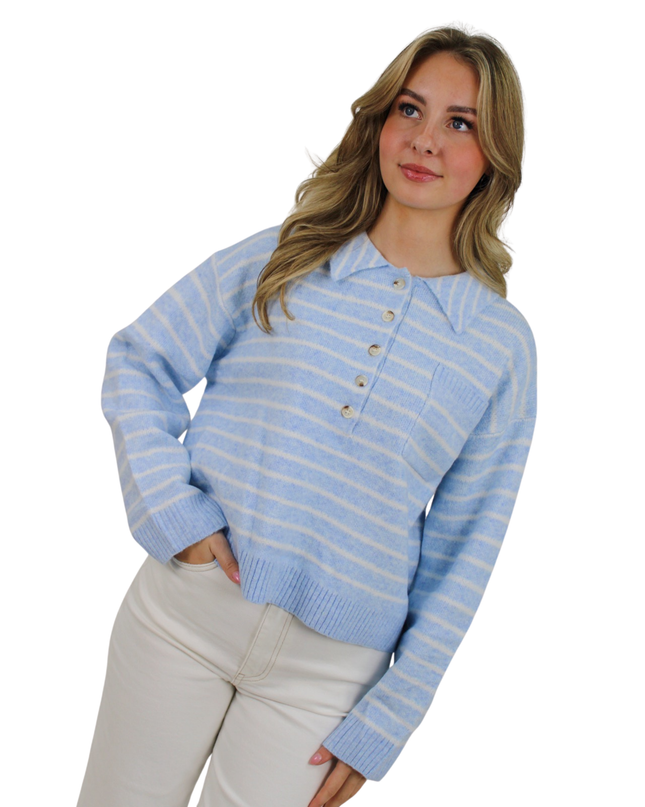 STRIPED POLO KNIT | BABY BLUE