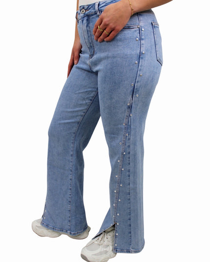 PETITE STUDS SPLIT JEANS ST6090-2 | LIGHT BLUE