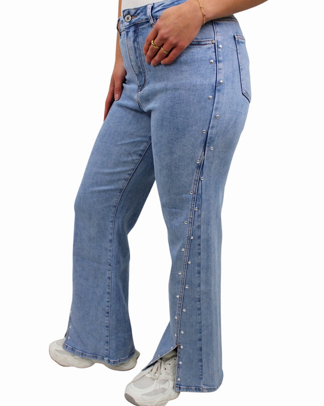 PETITE STUDS SPLIT JEANS ST6090-2 | LIGHT BLUE